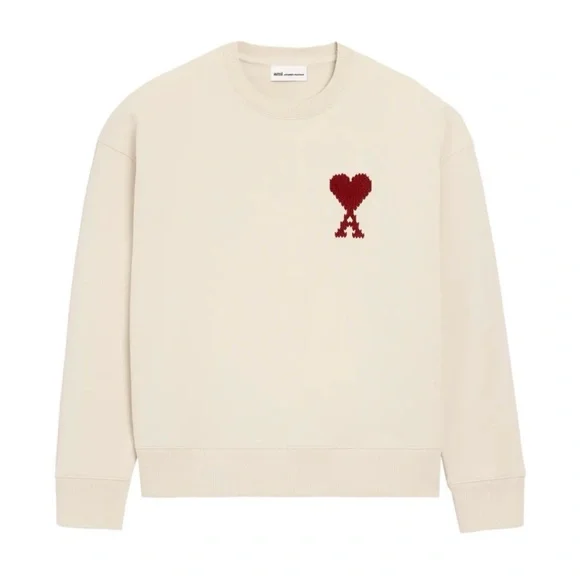NWT Authentic Ami Paris Ami De Coeur embroidered-heart sweatshirt in beige - Picture 4 of 9